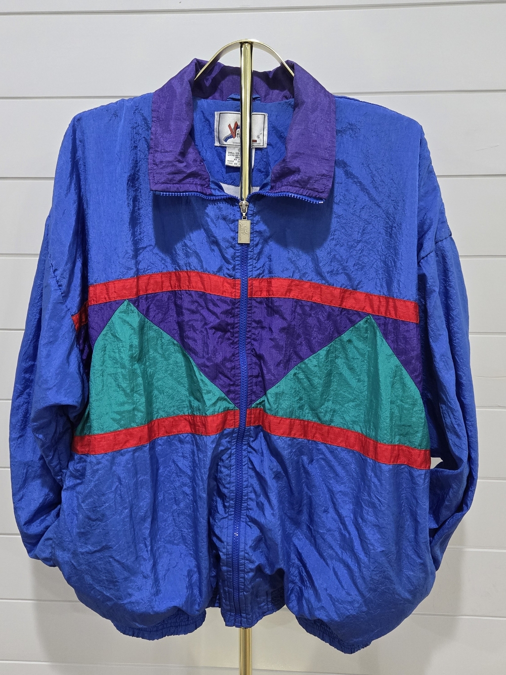 VTG Vizor Men's Retro Blue Colorblock Stand Collar Windbreaker Jacket XL